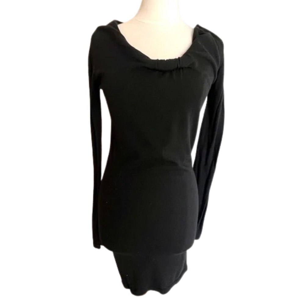 Massimo Dutti Black Long Sleeve Dress | Size Medium | Draped Neck